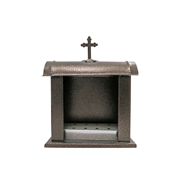 Felinar metalic pentru cimitir, Grs, F05, vopsit electrostatic, cupru lovitura de ciocan, Maro, fara picior, 30x35x16 cm Felinar metalic pentru cimitir, Grs, F05, vopsit electrostatic, cupru lovitura de ciocan, Maro, fara picior, 30x35x16 cm