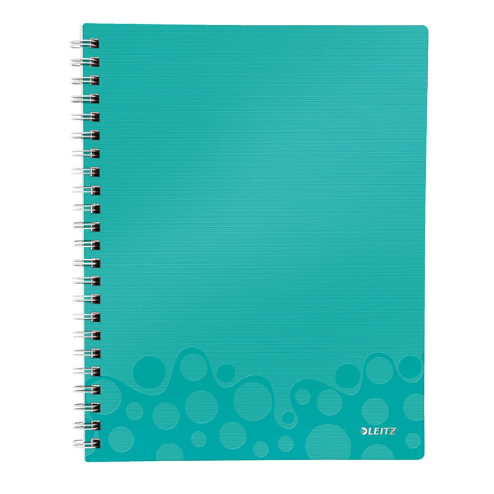 Caiet de birou Leitz WOW Get Organized, A4, coperta PP, cu spira, 80 file, dictando, turcoaz metalizat