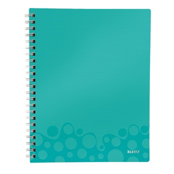 Caiet de birou Leitz WOW Get Organized, A4, coperta PP, cu spira, 80 file, dictando, turcoaz metalizat Caiet de birou Leitz WOW Get Organized, A4, coperta PP, cu spira, 80 file, dictando, turcoaz metalizat