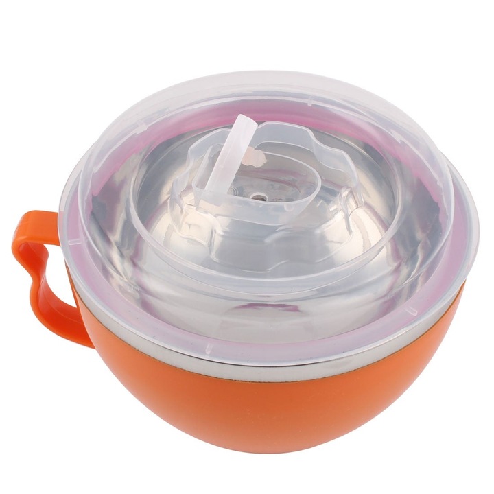Купа за супа с вакуум капак и дръжка, 500ml, оранжев