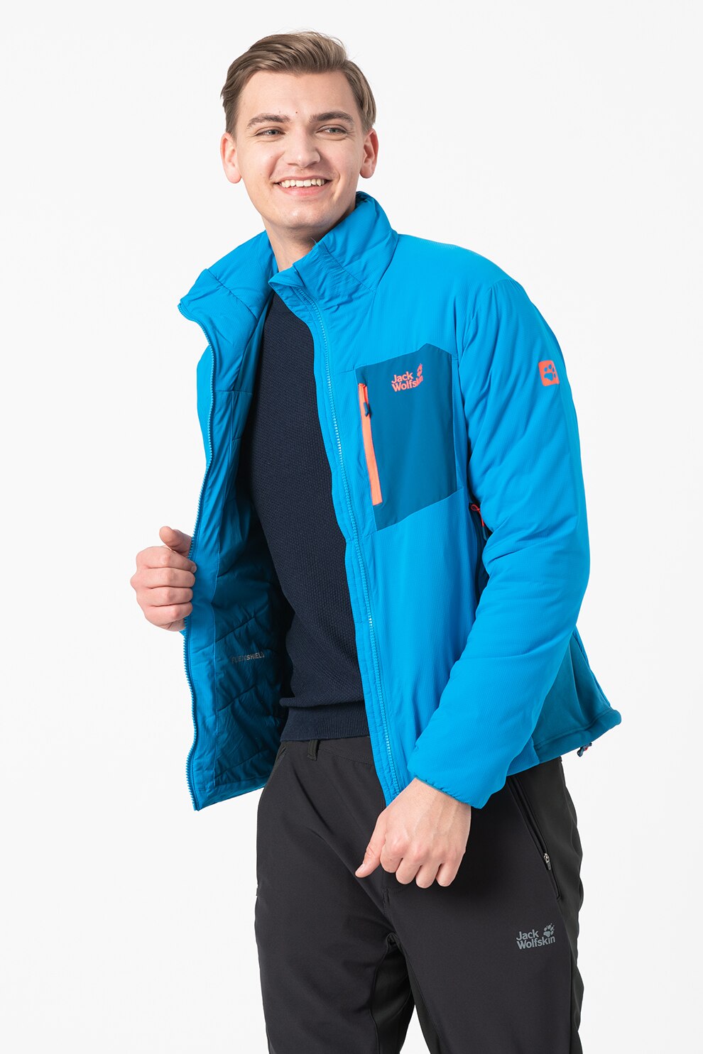 Jack Wolfskin, Jacheta cu vatelina subtire Atmos, Albastru/Albastru inchis