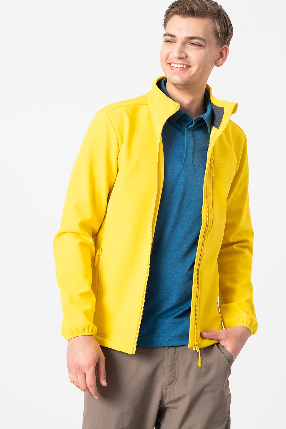 Jack Wolfskin, Jacheta usoara rezistenta la vant si apa pentru drumetii Whirlwind, Galben pai, M