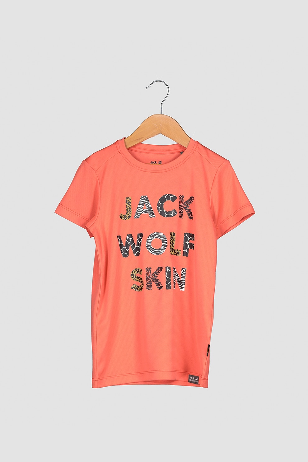 Jack Wolfskin, Tricou cu imprimeu text Wild, Roz somon/Negru/Alb, 128 CM