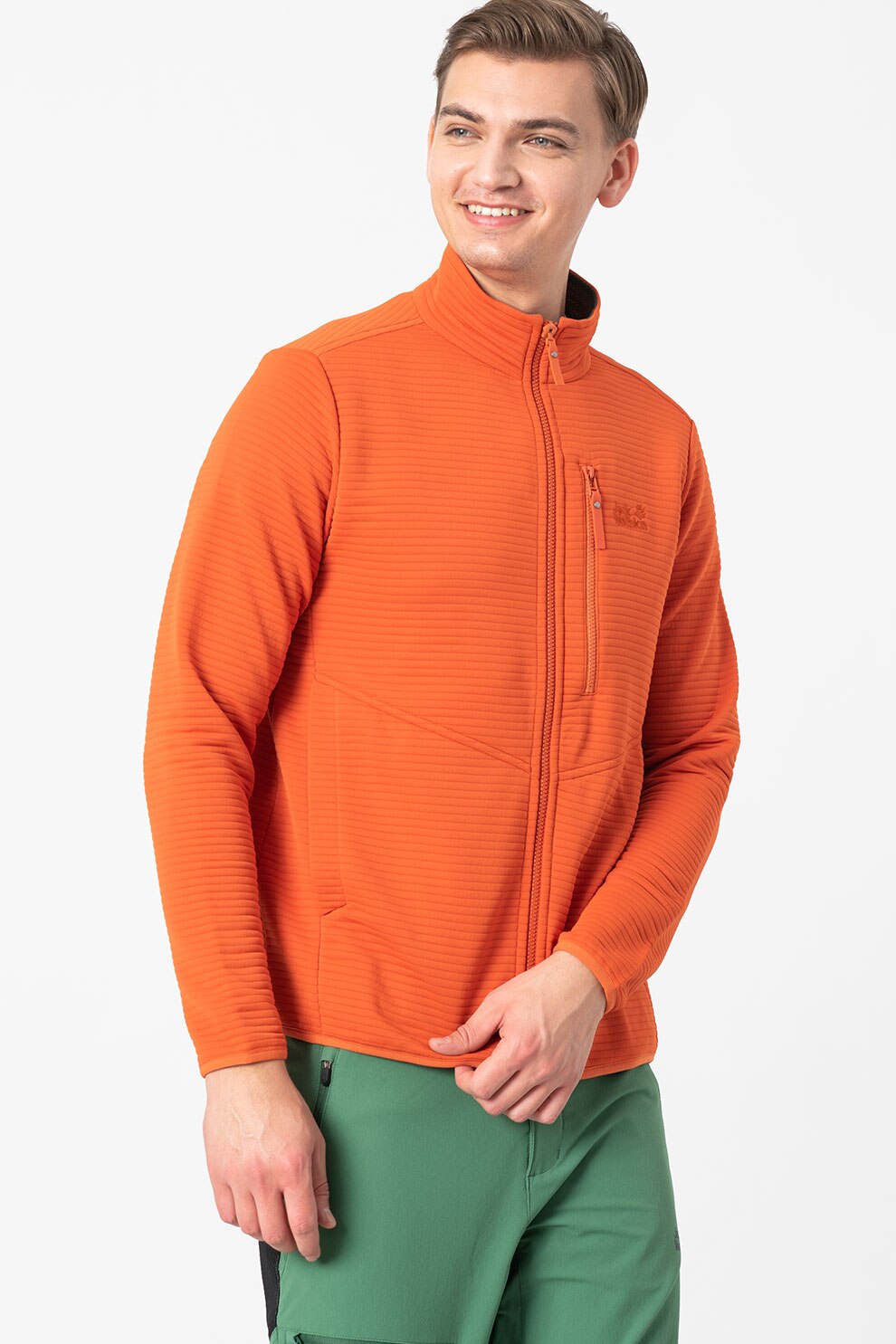 Jack Wolfskin, Jacheta usoara cu fermoar si aspect striat Modesto, Portocaliu, M