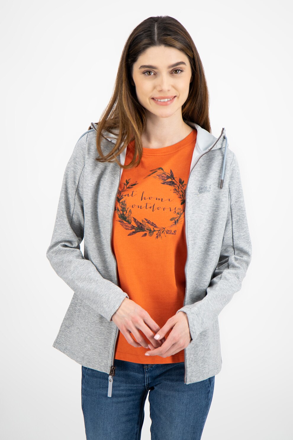 Jack Wolfskin, Hanorac cu buzunare laterale Riverland, Gri deschis melange, S