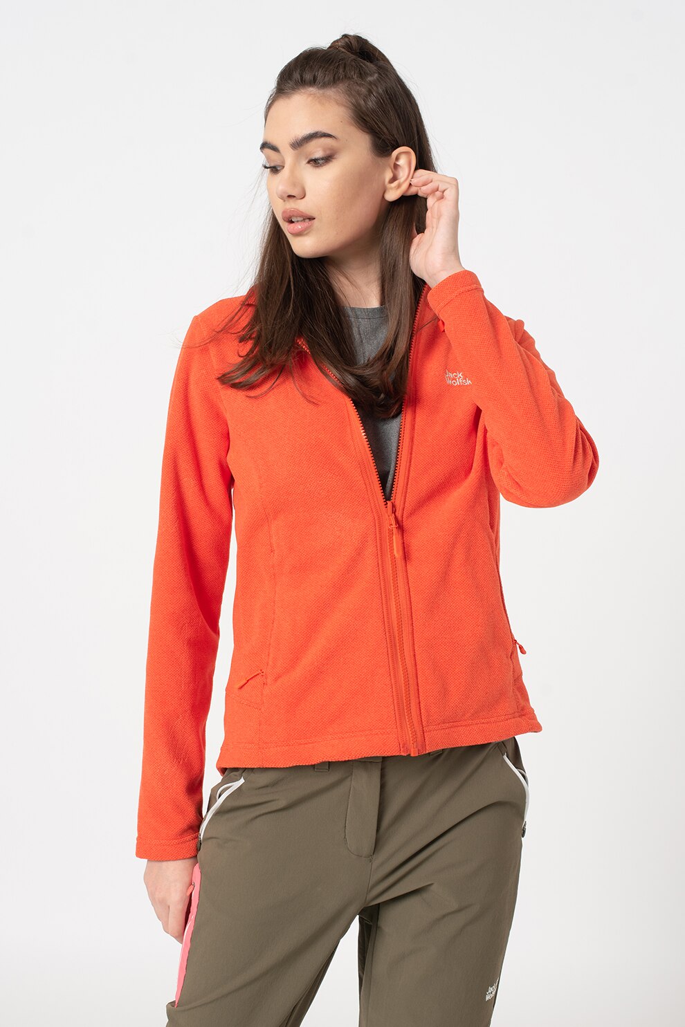 Jack Wolfskin, Bluza sport cu fermoar, pentru drumetii Skywind, Oranj mandarina, S