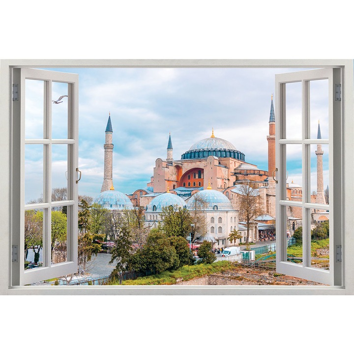Sticker Fereastra 3D, Stickermania, Peisaj urban cu moschee, 90x130 cm