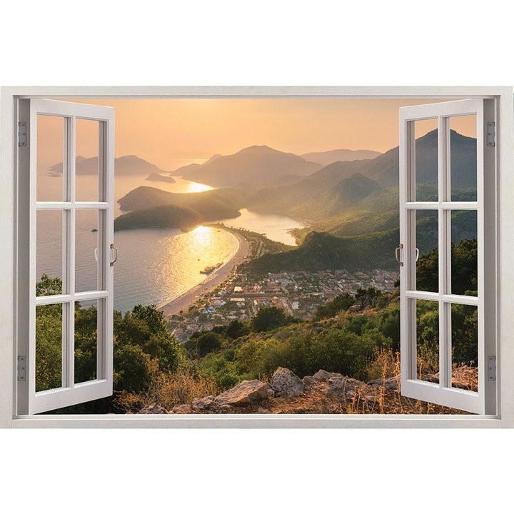 Sticker Fereastra 3D, Stickermania, Peisaj cu apus de soare, 60x90 cm