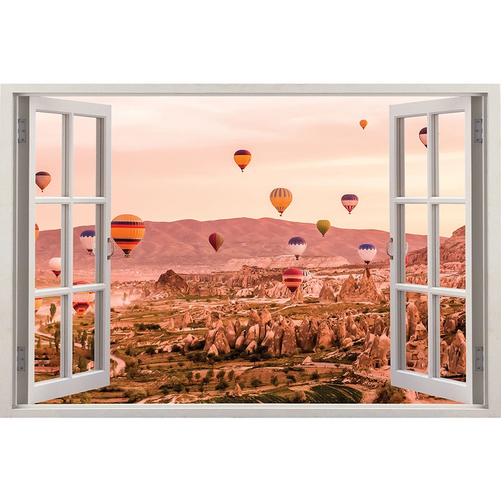 Sticker Fereastra 3D, Stickermania, Peisaj cu baloane cu aer cald 9, 90x130 cm
