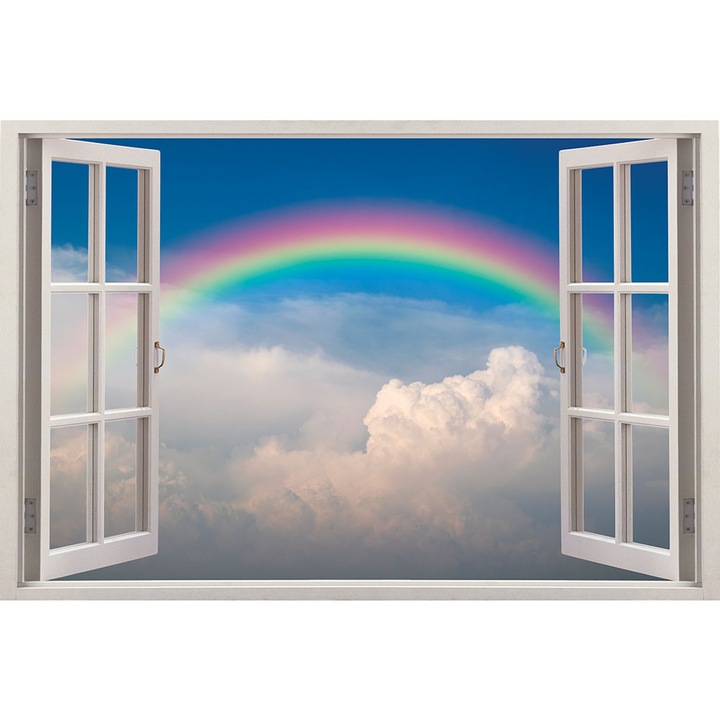 Sticker Fereastra 3D, Stickermania, Peisaj cu cer senin si curcubeu, 90x130 cm