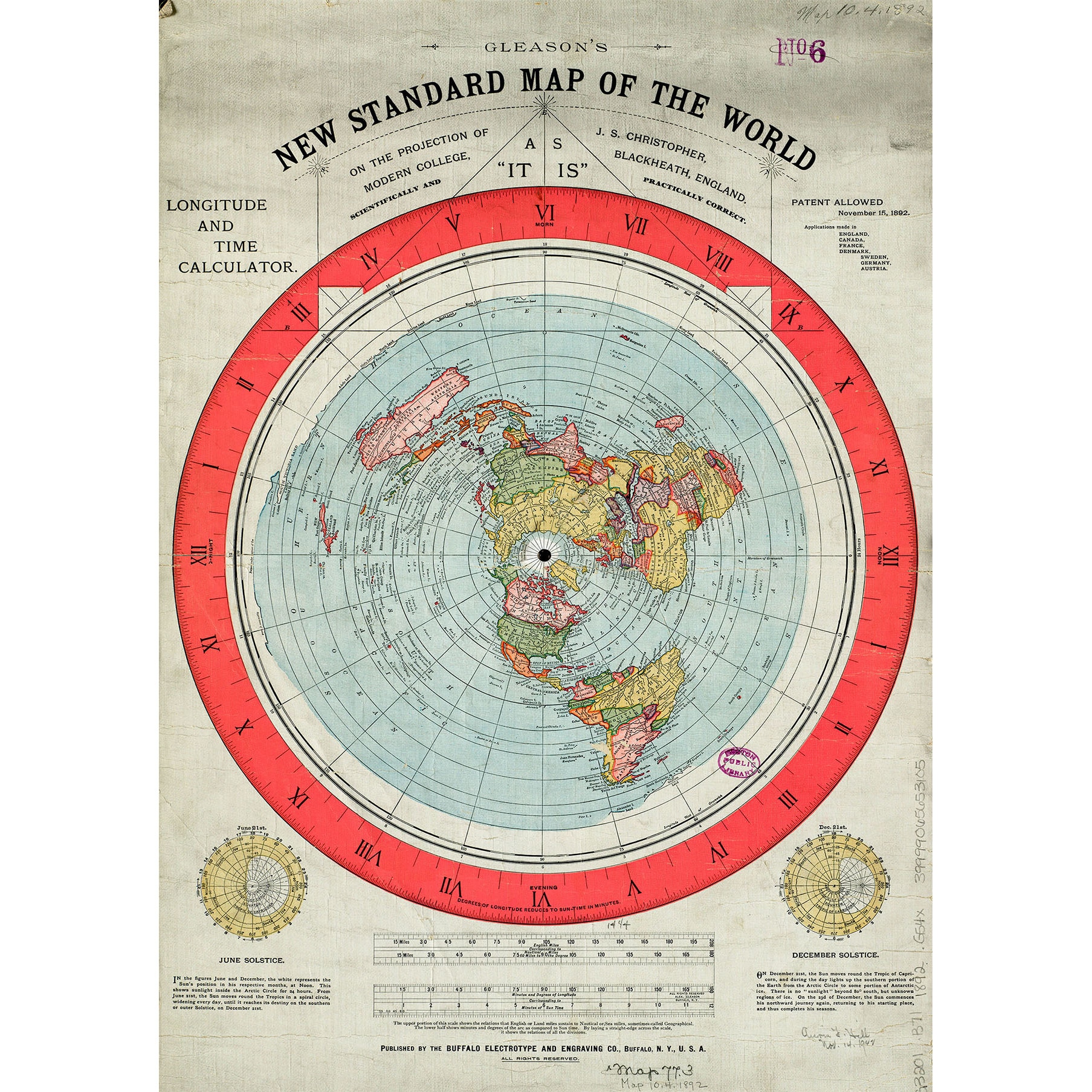 Harta Pamantul Plat, Flat Earth map, Gleason's Map 1892, ZenVibe - eMAG.ro