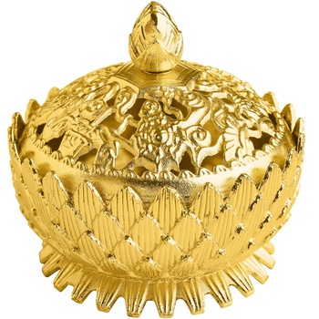 Vasul abundentei auriu, obiect feng shui decorativ cu cele 8 simboluri norocoase, metal, 60 mm Vasul abundentei auriu, obiect feng shui decorativ cu cele 8 simboluri norocoase, metal, 60 mm