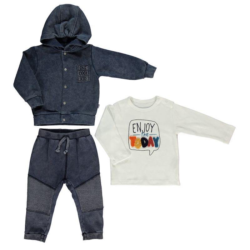 Set bumbac 3 piese Bebetto - Enjoy Today, Bleumarin
