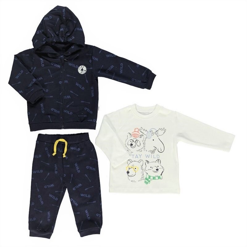Set bumbac 3 piese, Bebetto - Stay Wild, Bleumarin