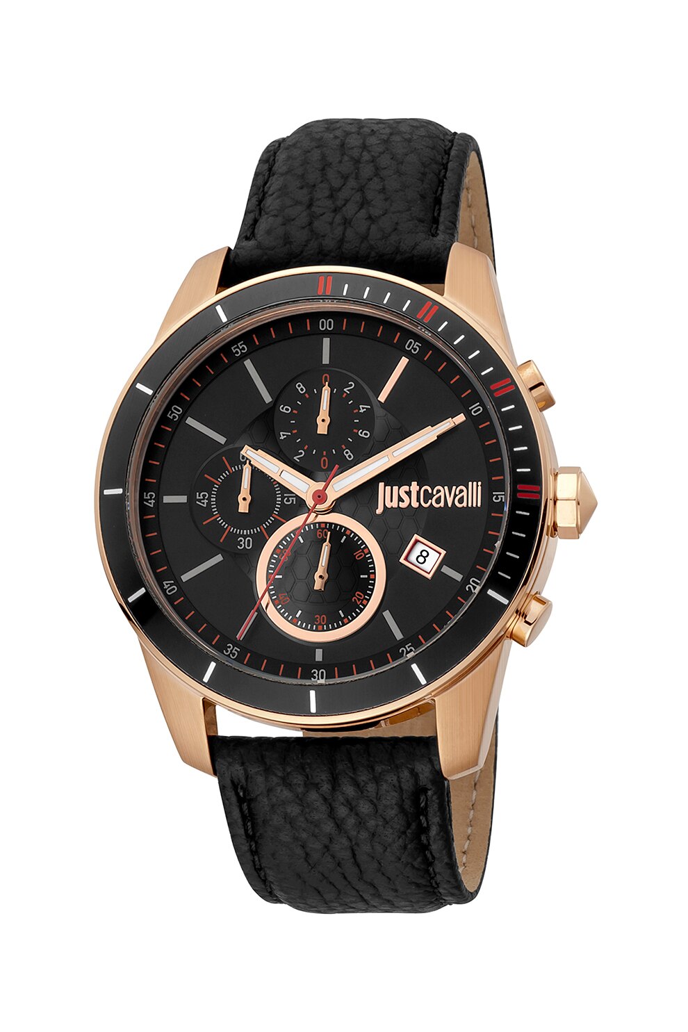JUST CAVALLI, Ceas cronograf cu o curea de piele, Negru/Auriu