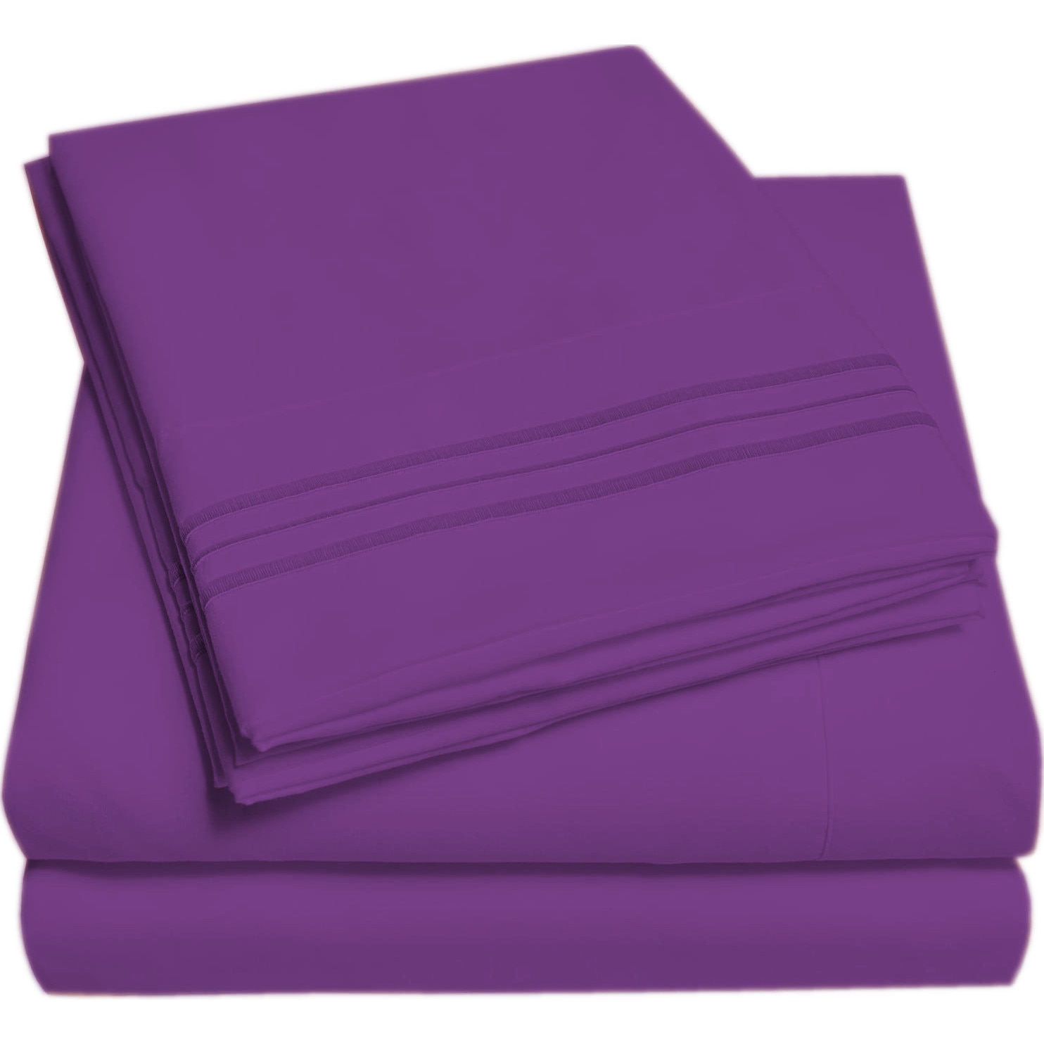 Set lenjerie de pat, cearceaf cu elastic, brodata, bumbac 100%, pat 1 persoana, mov