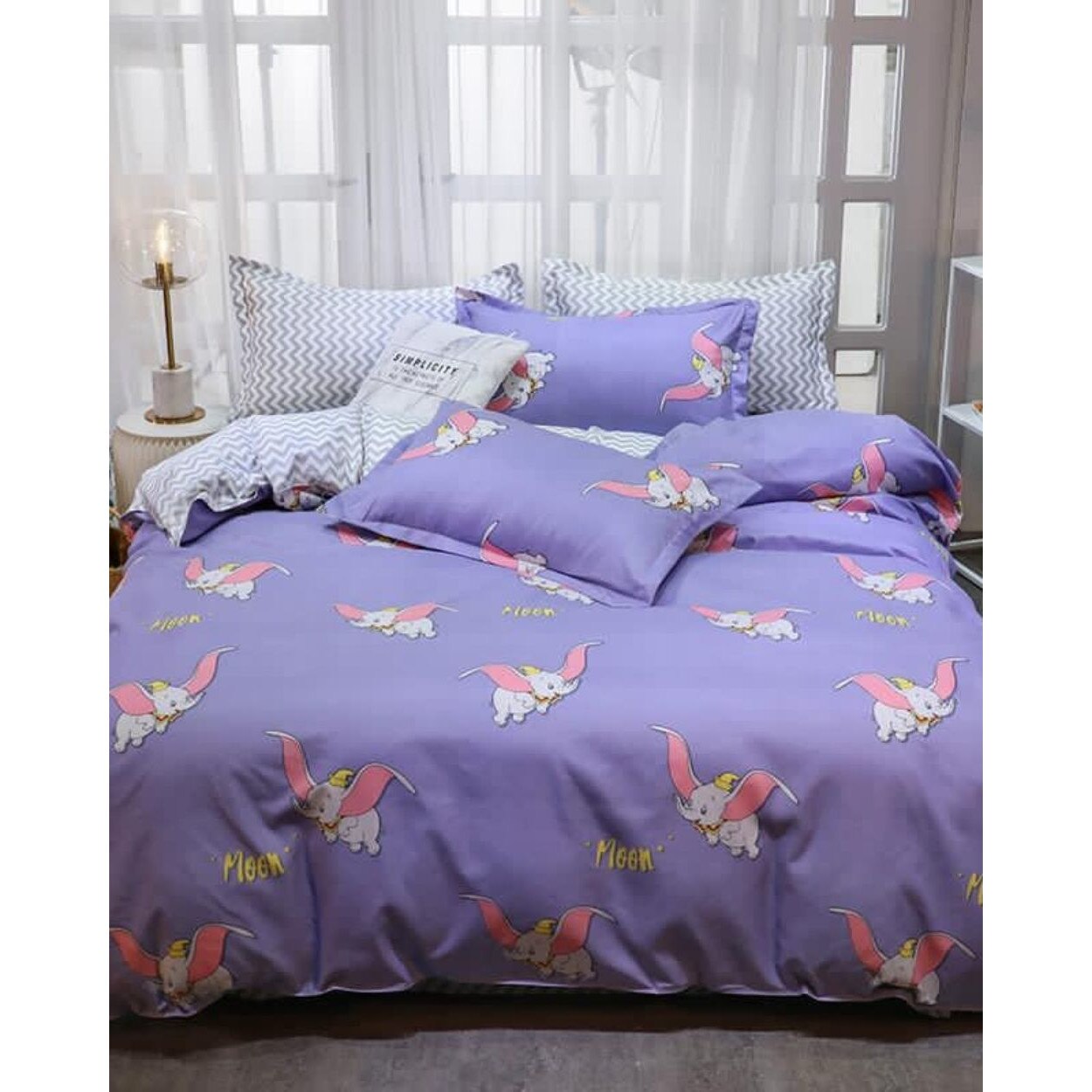 Set Lenjerie de Pat Bumbac Satinat, 4 Piese, Pat 1 Persoana, Flying Elephant