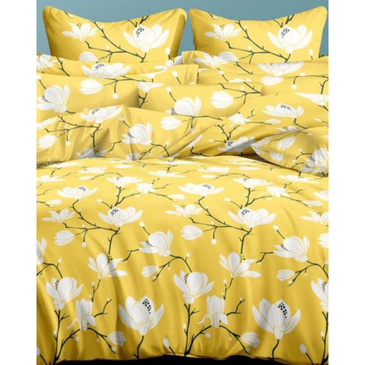 Set Lenjerie de Pat Bumbac Satinat, 4 Piese, Pat 1 Persoana, Yellow Nature