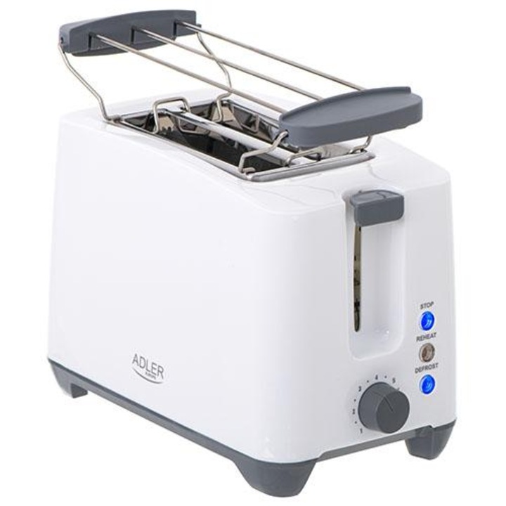Тостер Adler, Автоматично спиране, 1000W, Бял