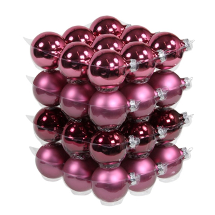 Set 36 globuri din sticla 5,7 cm, mov mat si lucios