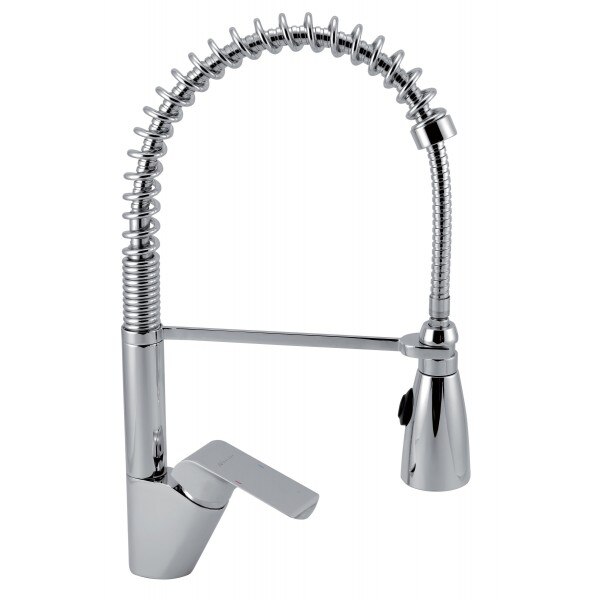 Baterie stativa bucatarie cu dus detasabil, Ferro Nobless Kvadro, crom, 2 tipuri de jet, cartus ceramic