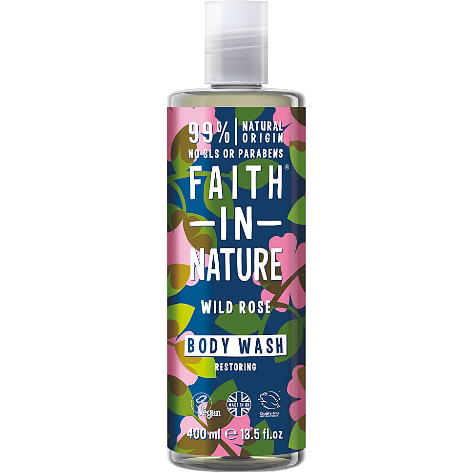 Gel de dus natural, hidratant Faith in Nature cu trandafir salbatic, 400 ml