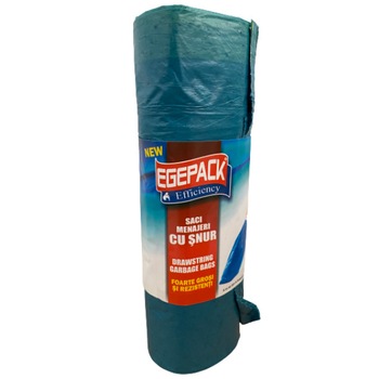 Saci menajeri cu snur, grosi, din polietilena, albastru,15 buc/rola - Capacitate 35 L Saci menajeri cu snur, grosi, din polietilena, albastru,15 buc/rola - Capacitate 35 L