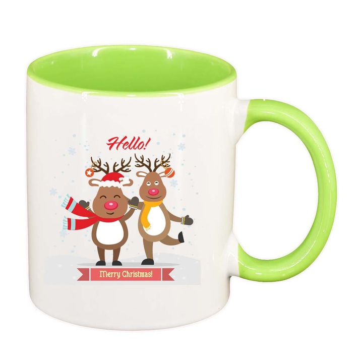 Cana Craciun Fericit / Merry Christmas, interior verde deschis, 330ml, D1536