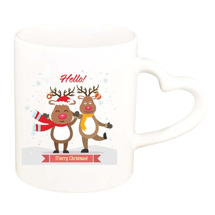 Cana Craciun Fericit / Merry Christmas, alb, maner inima, 330ml, D1536