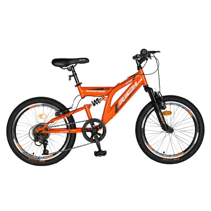 RICH Alpin R2049A Gyermek Kerékpár, 7-10 éves korig, 20 hüvelykes, 6 sebesség, V-Brake fék, narancssárga-fekete