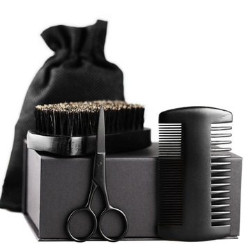 Set Ingrijire Barba in cutie cadou neagra, Kit Grooming potrivit pentru orice barbat, contine perie, pieptene, foarfeca, saculet de transport, all Black Set Ingrijire Barba in cutie cadou neagra, Kit Grooming potrivit pentru orice barbat, contine perie, pieptene, foarfeca, saculet de transport, all Black