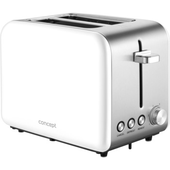 Prajitor de paine Concept TE2051, 950 w, control electronic rumenire, 6 nivele, funtie dezghetare, funtie reincalzire, indicator luminos, tavita pentru firmituri, slot de 36mm, inox-alb Prajitor de paine Concept TE2051, 950 w, control electronic rumenire, 6 nivele, funtie dezghetare, funtie reincalzire, indicator luminos, tavita pentru firmituri, slot de 36mm, inox-alb