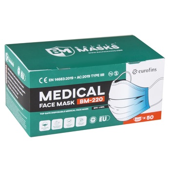 Cutie 50 masti de protectie faciala medicale - Baltic Masks BM-220 Type IIR, CE Cutie 50 masti de protectie faciala medicale - Baltic Masks BM-220 Type IIR, CE