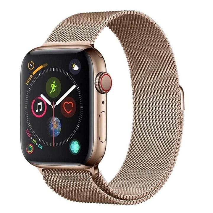 Curea Devia Elegant Milanese Loop pentru Apple Watch 38mm / 40mm, Gold, metalic, inchidere magnetica