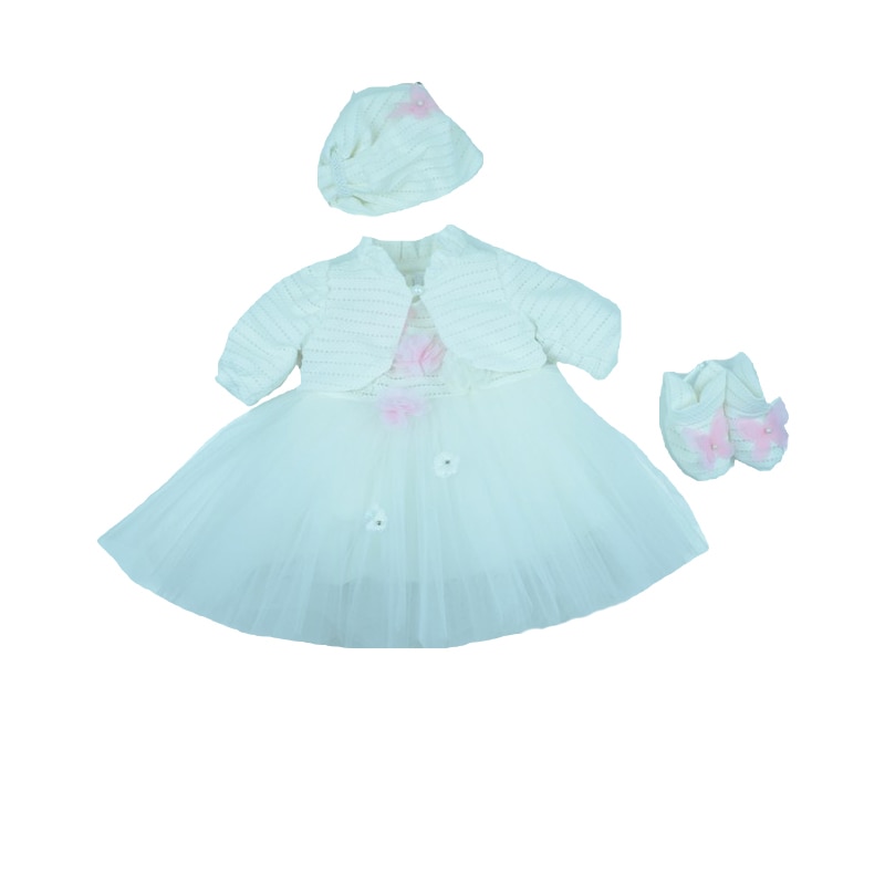 Set 4 piese pentru fete Colibri REF1-A, Alb, 1-3 luni