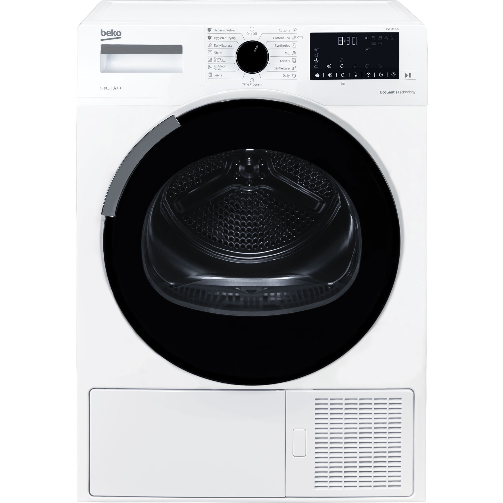 Uscator de rufe Beko DS8440SXW, Pompa de caldura, 8 kg, 15 programe, Clasa A  , Eco Gentle, Optisense, Aquawave, Alb