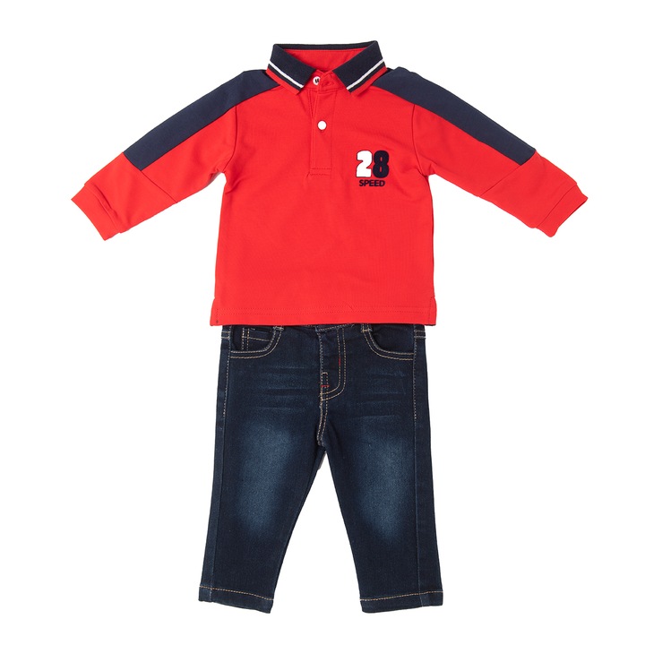 Compleu baiat Babybol, tricou polo si blugi, rosu