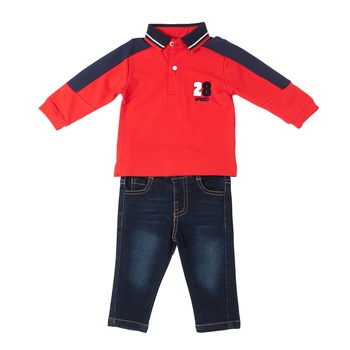 Compleu baiat Babybol, tricou polo si blugi, rosu Compleu baiat Babybol, tricou polo si blugi, rosu