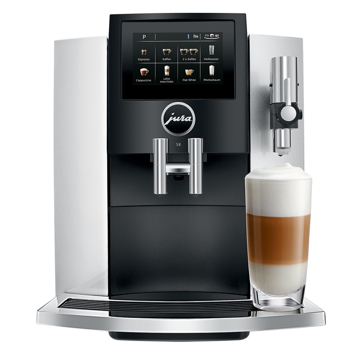 Espressor automat S8 2020 Professional Aroma Moonlight Silver, 1450W, 15 bar, 15 bauturi, sistem lapte, Negru/Argintiu