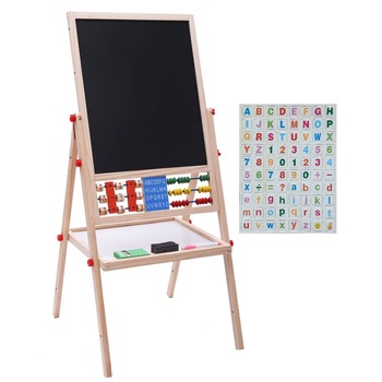 Set Tabla de scris si desenat tip sevalet cu doua fete din lemn + cifre si litere magnetice Set Tabla de scris si desenat tip sevalet cu doua fete din lemn + cifre si litere magnetice