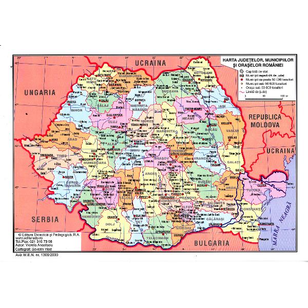 harta judetelor municipiilor si oraselor romaniei Harta Fizica a Romaniei + Harta Judetelor, Municipiilor si 