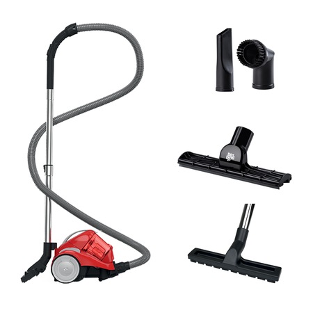 Aspirator fara sac Dirt Devil Func 2.1, Single-cyclonic, 800 W, 1.5 L, Filtru Hepa, 3 accesorii, Rosu/Argintiu