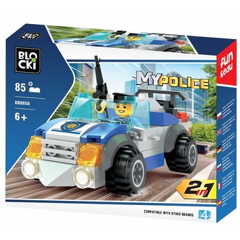 Joc constructie Blocki, Masina de politie, 85 piese, Robentoys Joc constructie Blocki, Masina de politie, 85 piese, Robentoys
