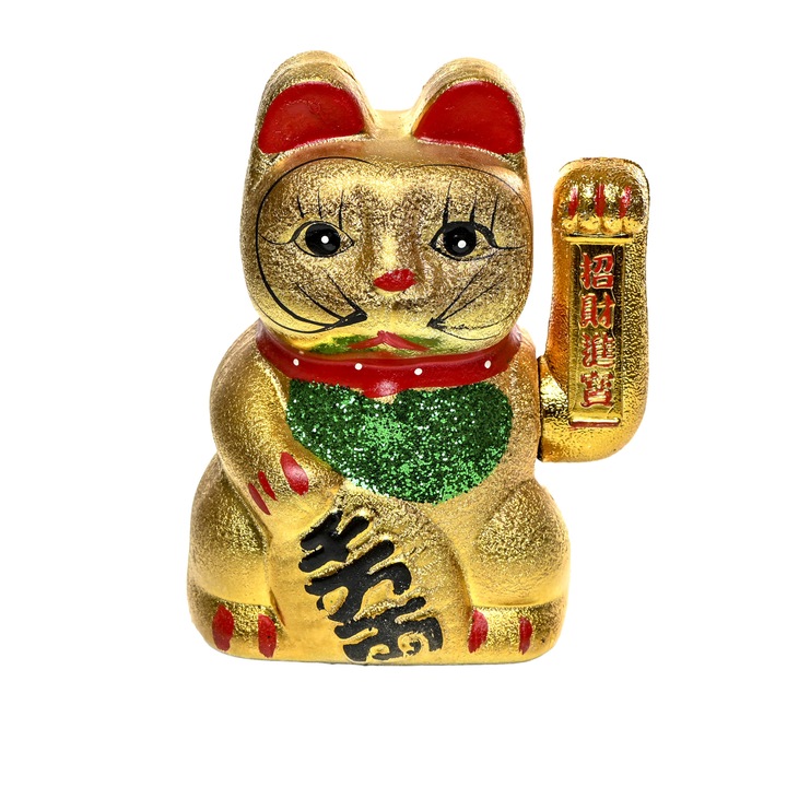 Statueta pisica feng shui, Maneki Neko II, 21 cm, realizata din ceramica