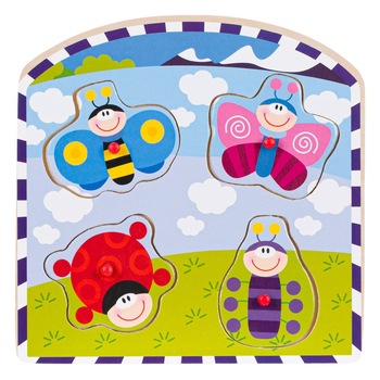 Puzzle din lemn, Zola®, 4 piese, multicolor, cu insecte, 18x18 cm Puzzle din lemn, Zola®, 4 piese, multicolor, cu insecte, 18x18 cm