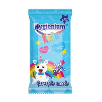 Servetele umede dezinfectante si antibacteriene, Hygienium Kids Unicorn, albastru, 24 buc Servetele umede dezinfectante si antibacteriene, Hygienium Kids Unicorn, albastru, 24 buc
