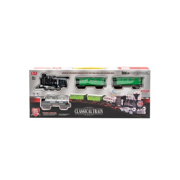 Trenulet electric cu lumina si sunet Classical Train , 1 locomotiva , 3 vagoane, traseu sine Trenulet electric cu lumina si sunet Classical Train , 1 locomotiva , 3 vagoane, traseu sine