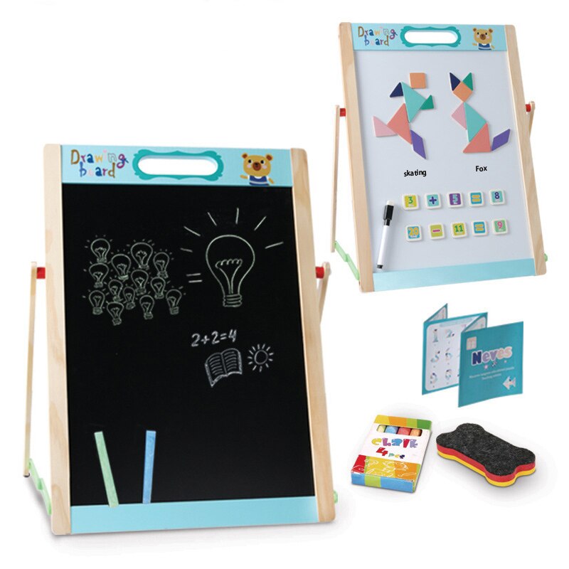 Tabla magnetica din lemn, 5 in 1 cu tangram, RayaLand