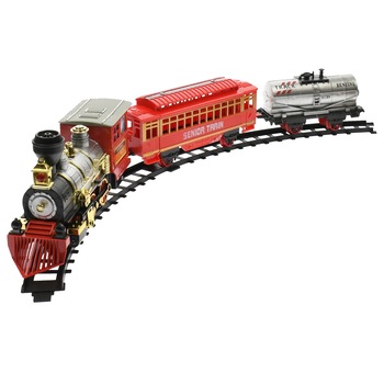 Set trenulet de jucarie, cu baterii, aburi, sunete si lumini - 186 Set trenulet de jucarie, cu baterii, aburi, sunete si lumini - 186