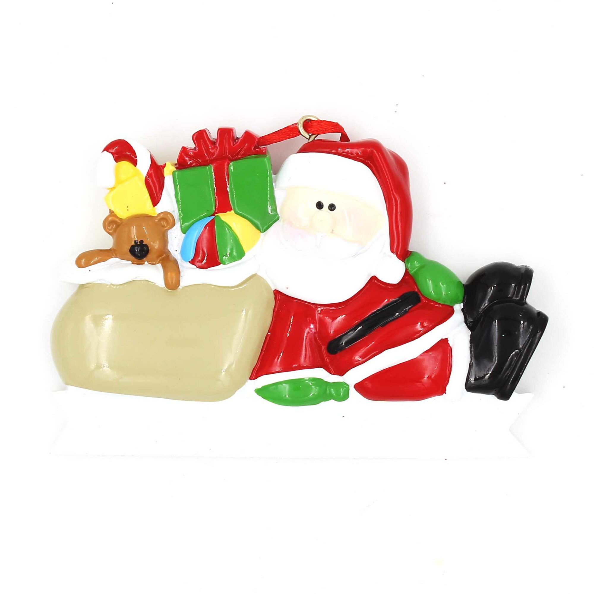 Decoratiune de Craciun cu magnet, Gift Design, Mos Craciun cu ursulet si cadouri, multicolor, 9x9 cm